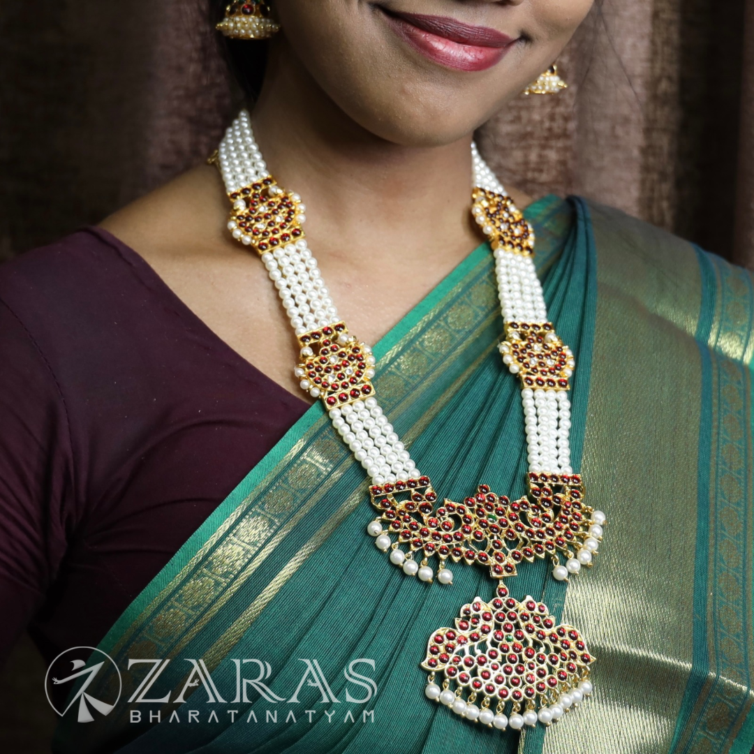 Bharatanatyam Dance Jewellery - Haaram 4L Pearl Mo Pen Kemp image 0