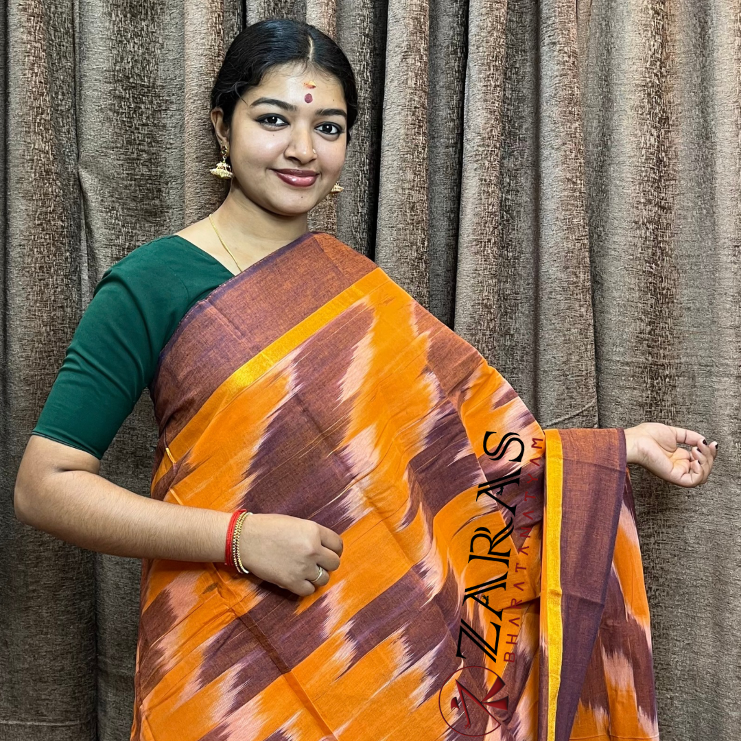 Bharatanatyam Dance Practice Saree - Orange Brown Mixed Ikkat image 0