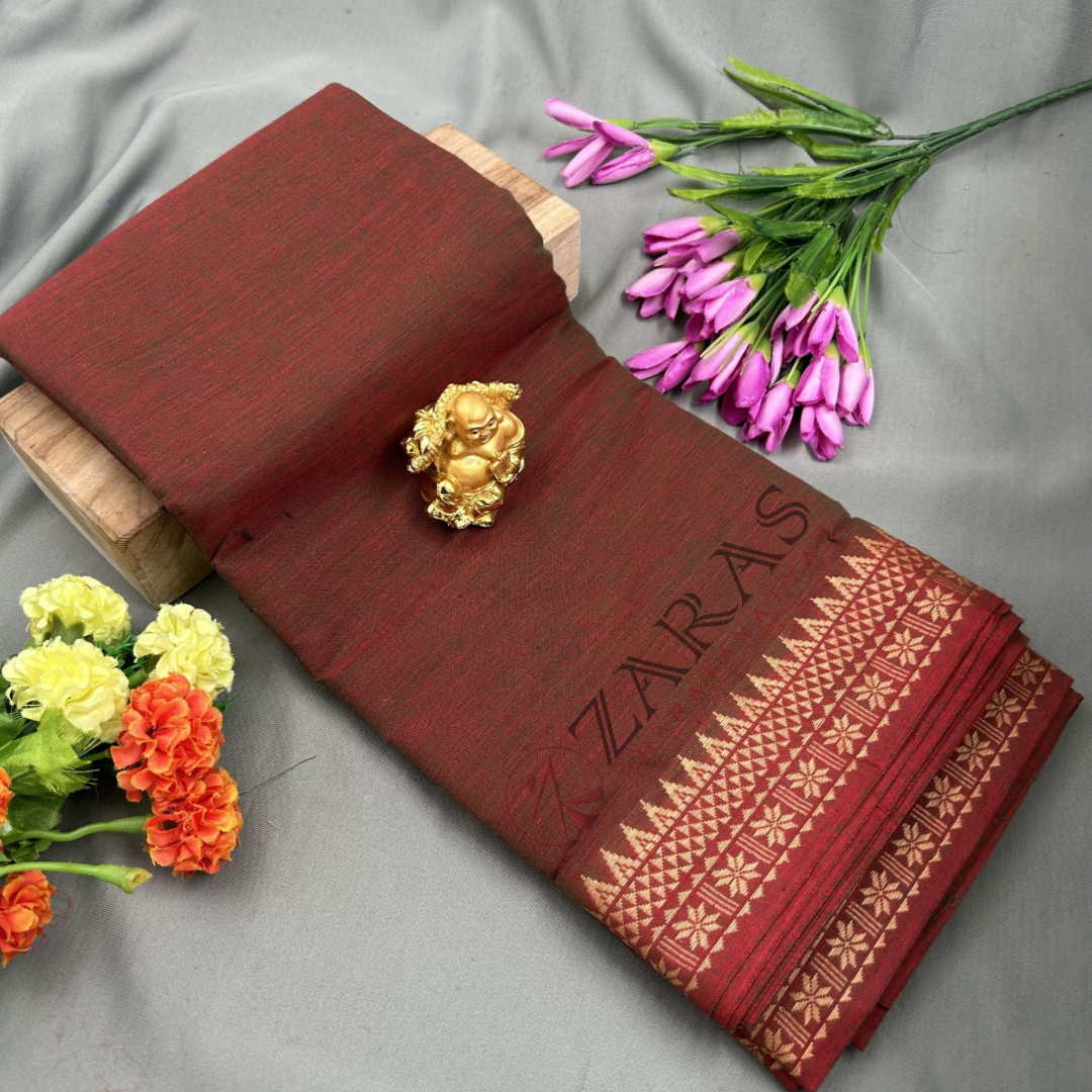 Bharatanatyam Dance Practice Saree - Double Shade Maroon with Gold Gopuram Border (6mtr) image 0