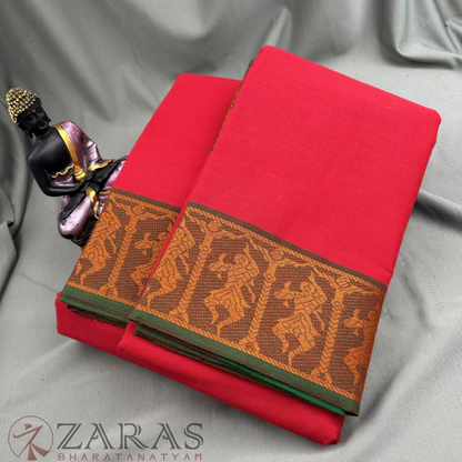 Bharatanatyam Dance Practice Saree - Red with Green Doll Border image 1
