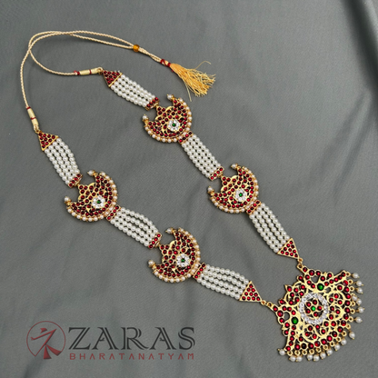Bharatanatyam Dance Jewellery - 4 Lines Beads Moon RG Kemp Haaram / Long Chain image 2