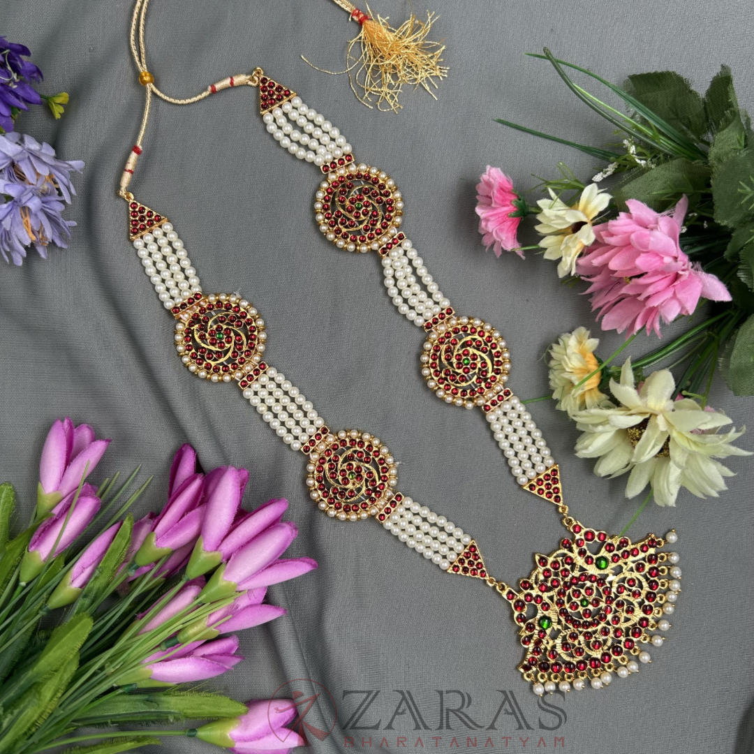Bharatanatyam Dance Jewellery - 4 Lines Beads Padak RG Kemp (Muthu Maalai) image 0