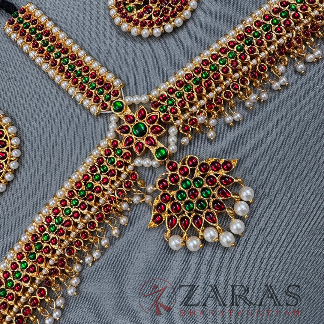 Bharatanatyam Dance Jewellery - Headset S Flower RG Kemp Beads CS image 2