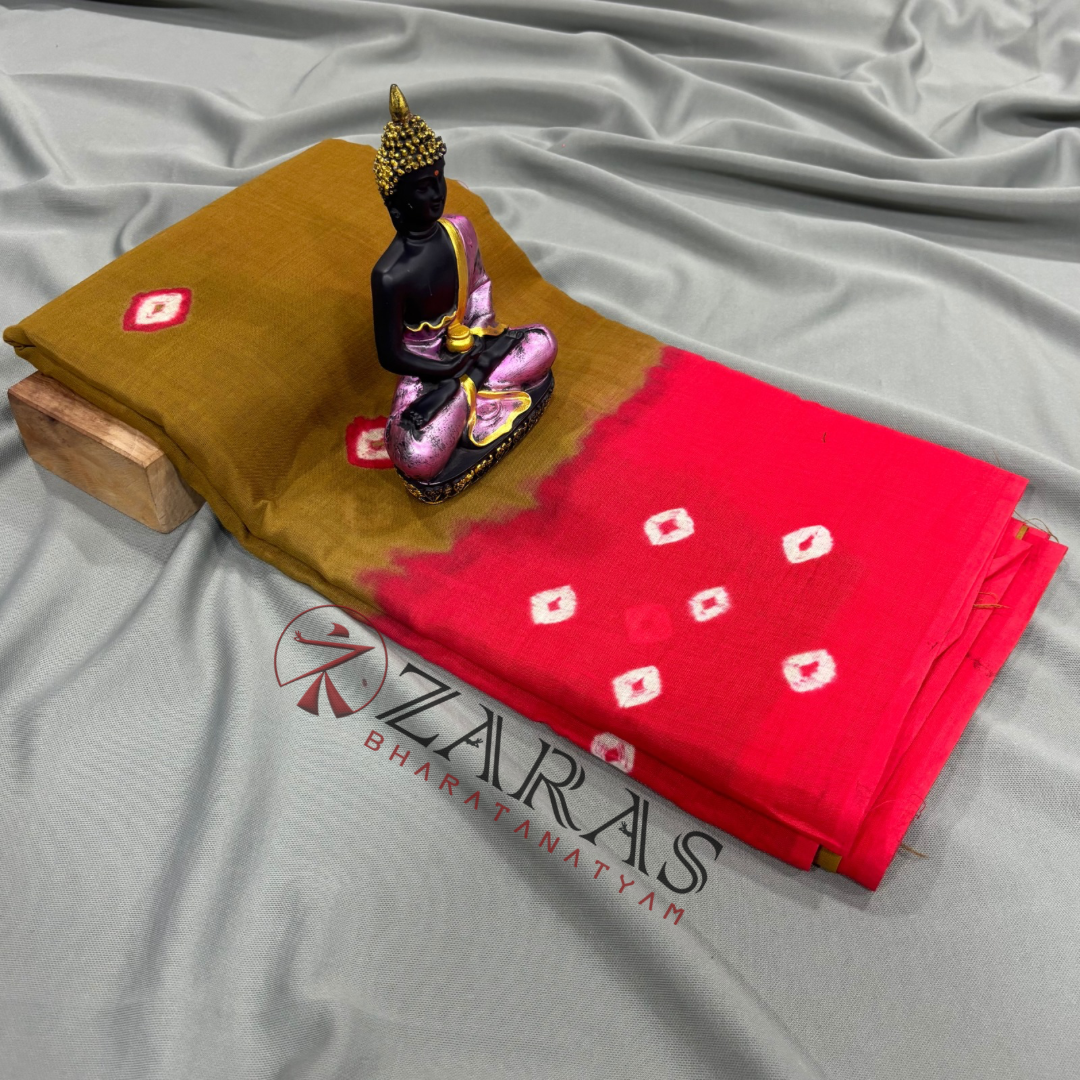 Bharatanatyam Dance Practice Saree - D Sandal with Red Bandini Saree image 1