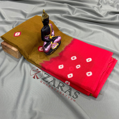 Bharatanatyam Dance Practice Saree - D Sandal with Red Bandini Saree image 1