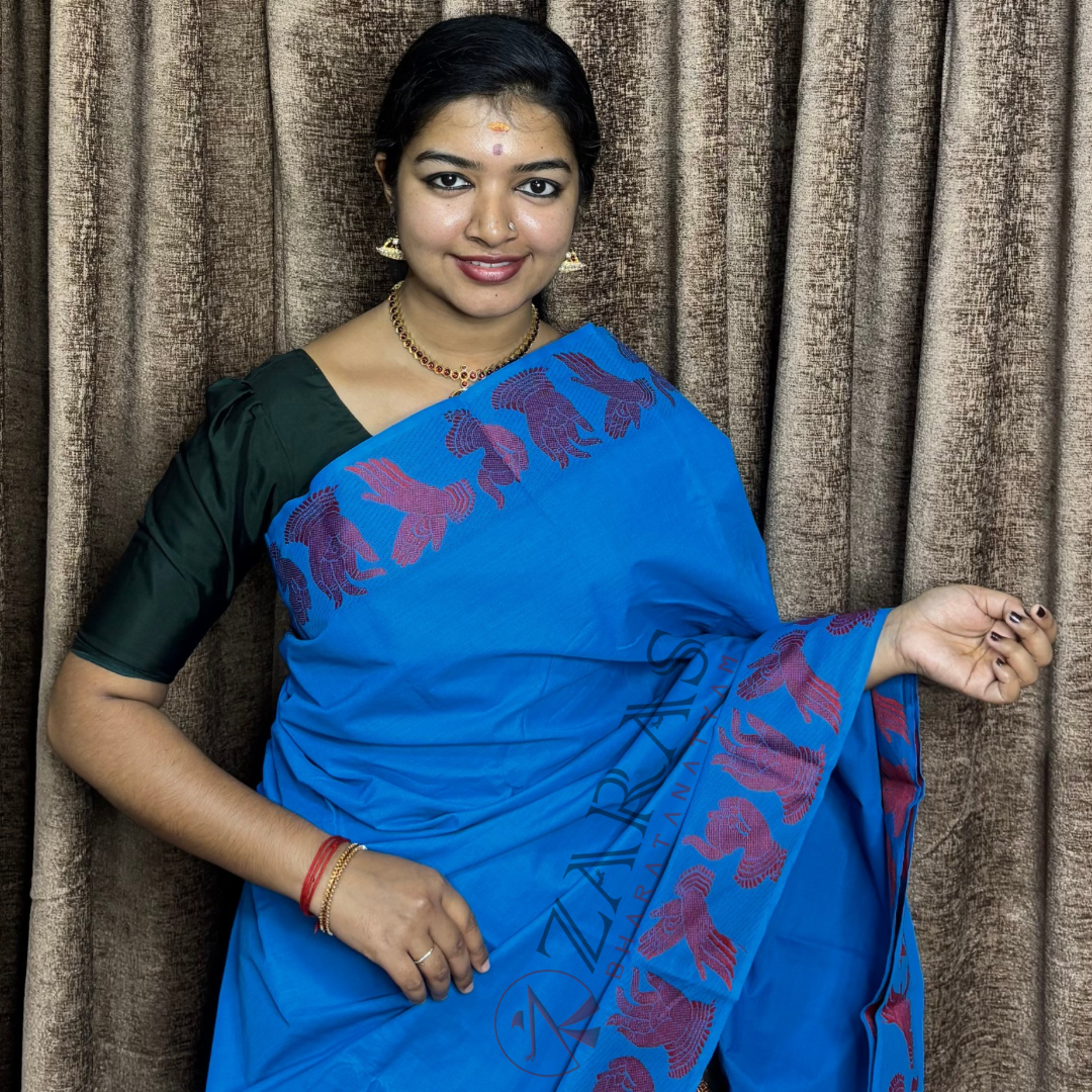 Bharatanatyam Dance Practice Saree - Blue with Pi Mudhra Border image 0