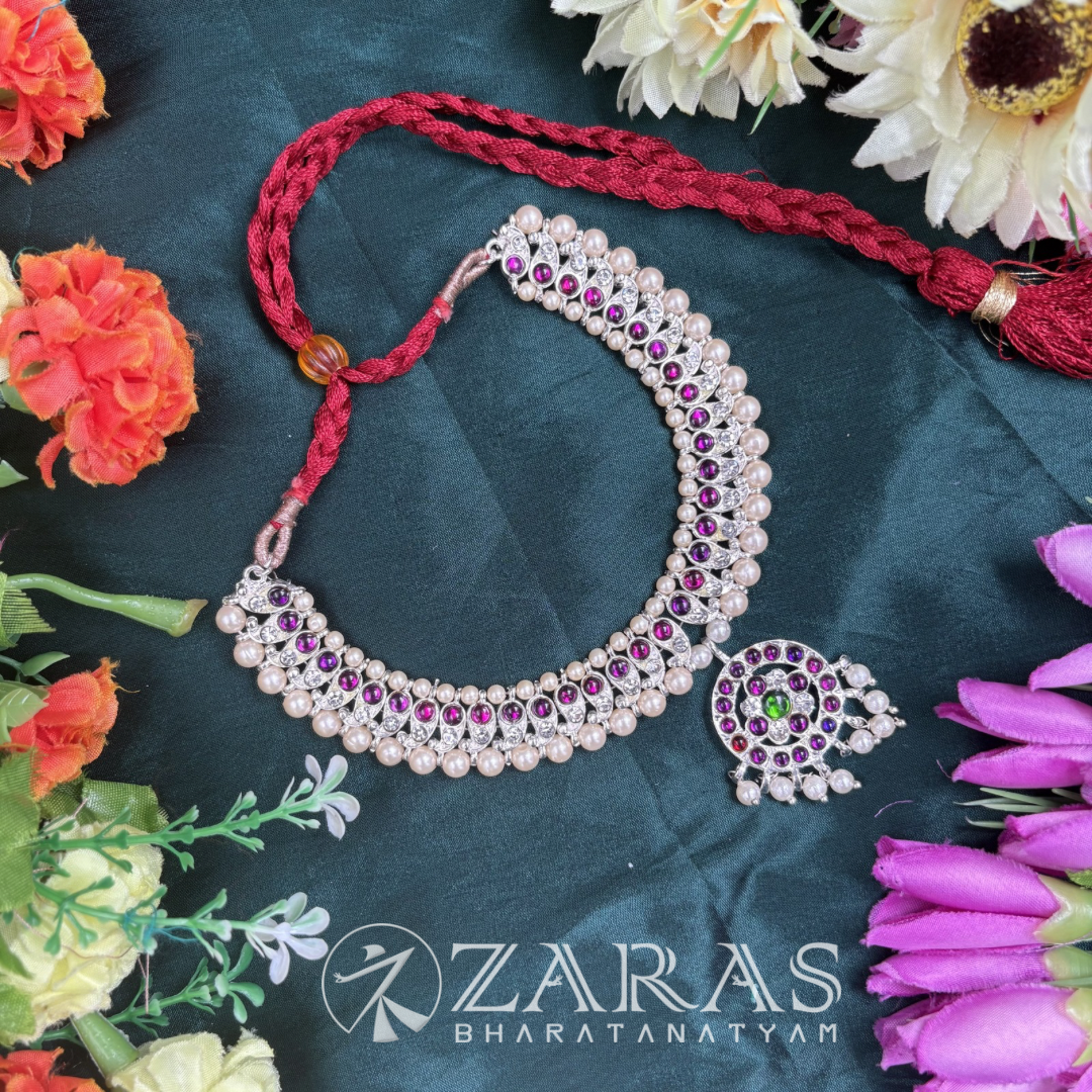 Bharatanatyam Dance Silver Jewellery - Manga Necklace PG Kemp Stone image 0