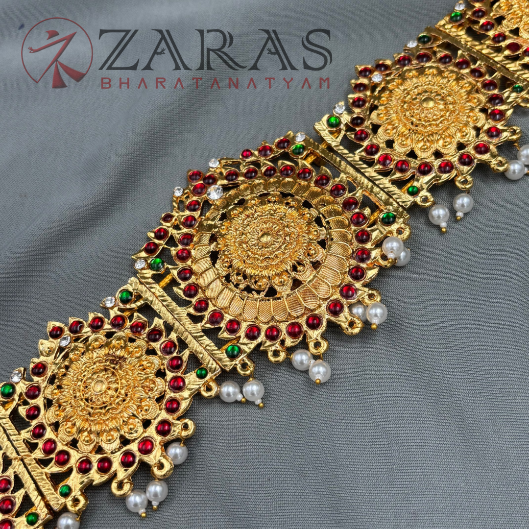 Bharatanatyam Dance Jewellery - RG Kemp Round Flower Hip Belt (Ottiyanam) image 2