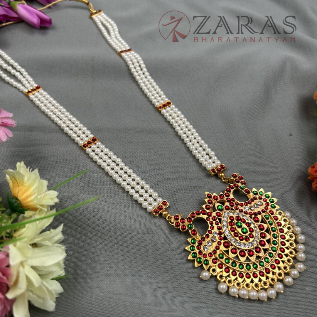 Bharatanatyam Dance Jewellery - Haaram 3L Beads & Pecock RG Kemp CS image 1
