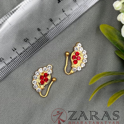 Bharatanatyam Dance Jewellery - Manga Nathu Red White Stone (Right & Left) image 1