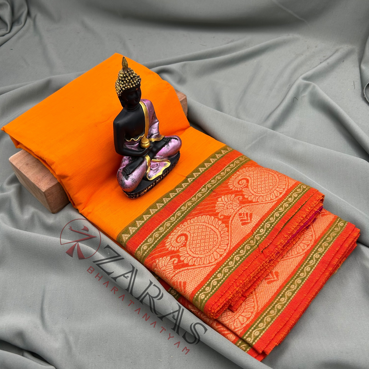 Bharatanatyam Dance Practice Saree - M Yellow with Orange Manga Border (6 mtr) image 0