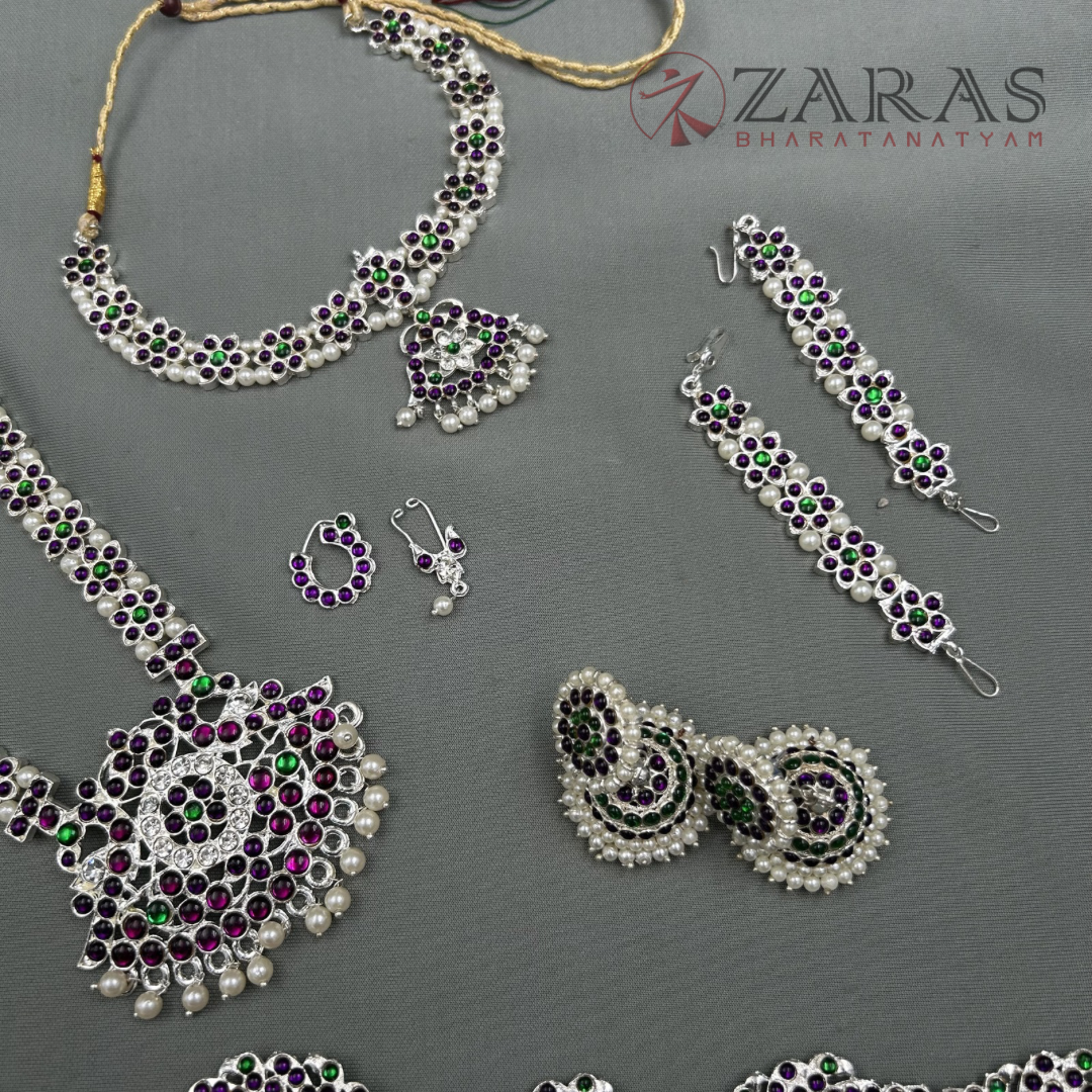 Bharatanatyam Dance Jewellery Silver - Flower Full Set PG Kemp image 2