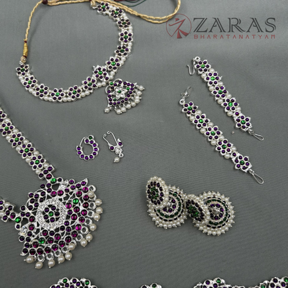 Bharatanatyam Dance Jewellery Silver - Flower Full Set PG Kemp image 2