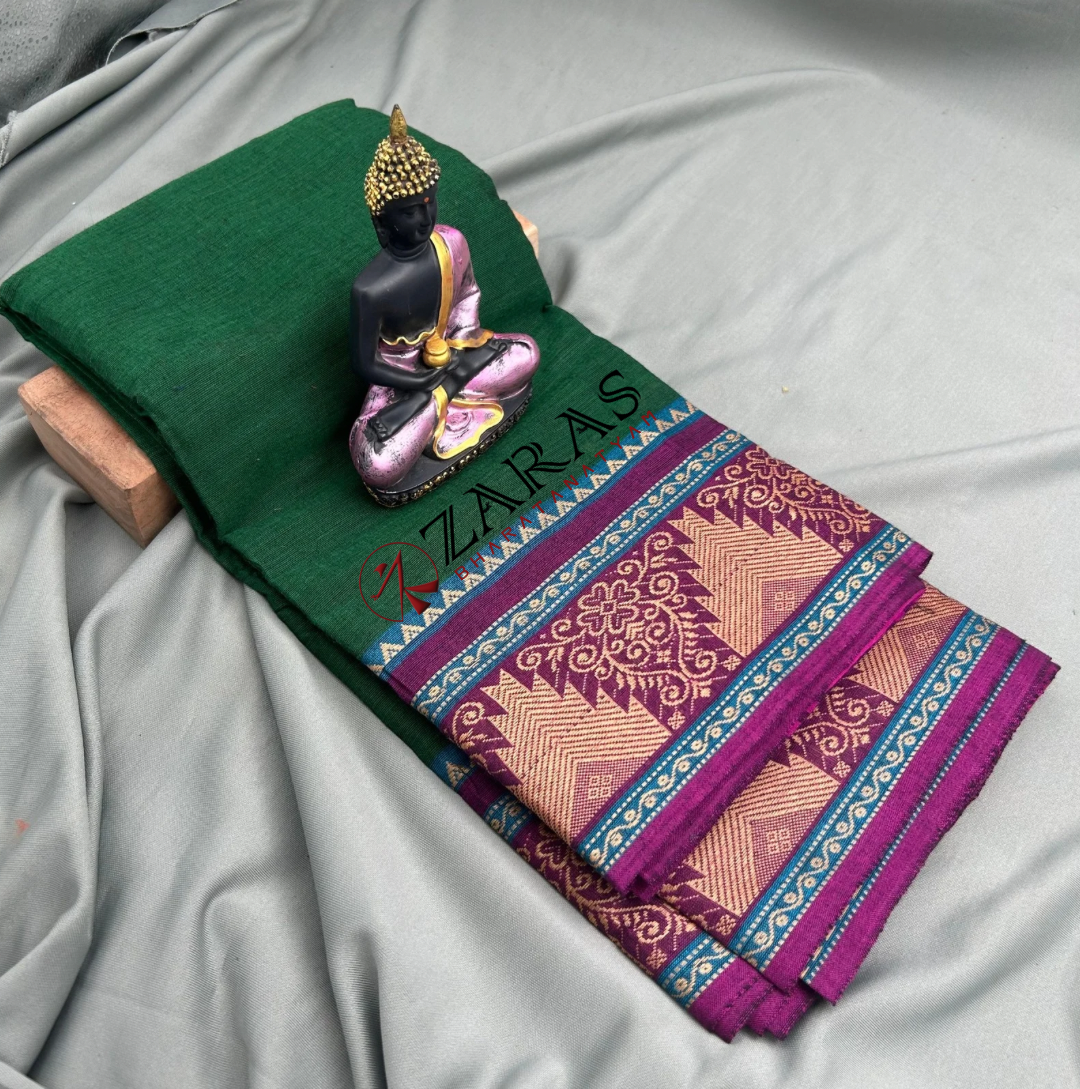 Bharatanatyam Dance Practice Saree - D Green with Purple Temple Border (6 mtr) image 0