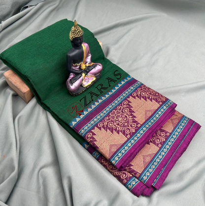 Bharatanatyam Dance Practice Saree - D Green with Purple Temple Border (6 mtr) image 0