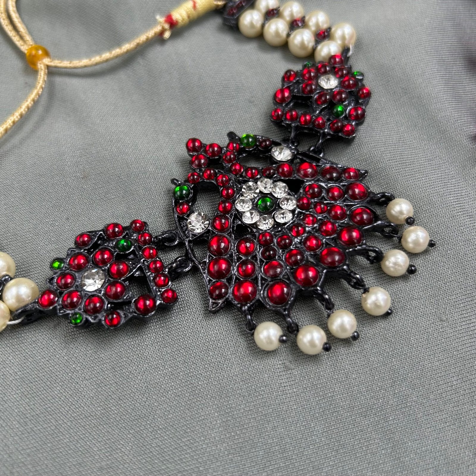 Bharatanatyam Dance Jewellery Black Necklace - 2L Balls Peacock RG Kemp Beads image 1