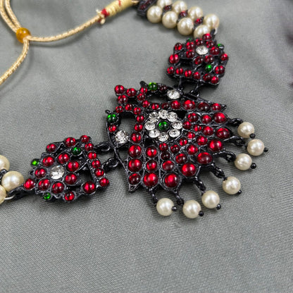 Bharatanatyam Dance Jewellery Black Necklace - 2L Balls Peacock RG Kemp Beads image 1