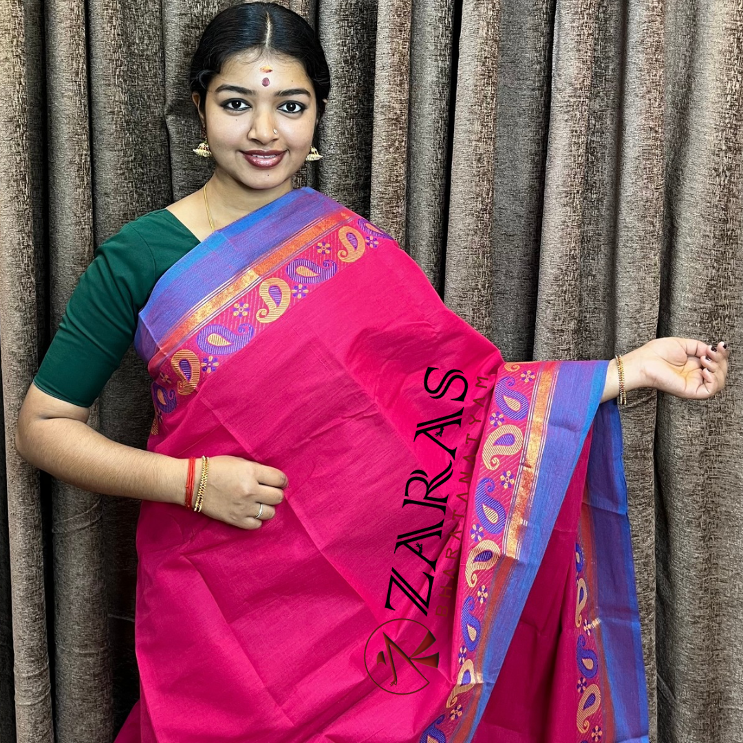 Bharatanatyam Dance Practice Saree - Pink Blue Manga Border image 0