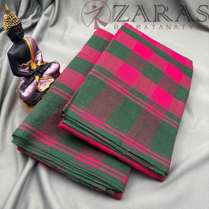 Bharatanatyam Dance Practice Saree - Green Mix Pink Checked Plain Border image 1