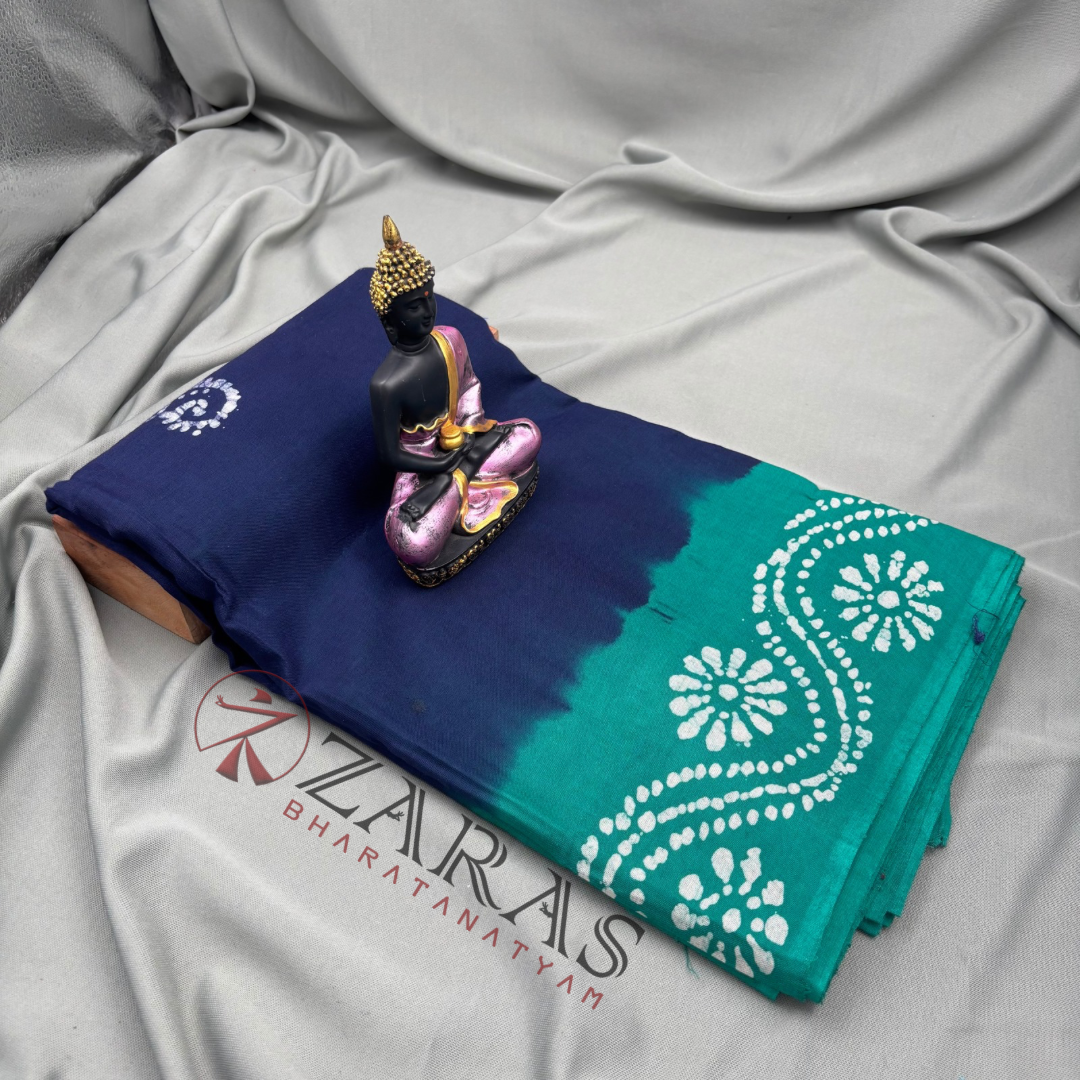 Bharatanatyam Dance Practice Saree - D Blue with C Green Bandini Saree image 1
