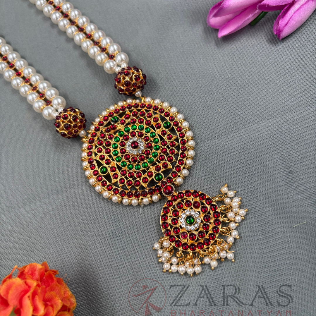 Bharatanatyam Dance Jewellery Haaram - 2 L Balls Round RG Kemp Maalai / Long Beads image 2