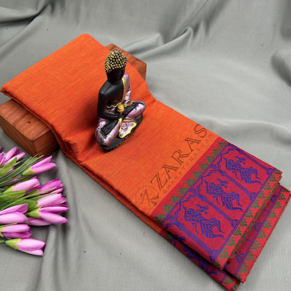 Bharatanatyam Dance Practice Saree - D Orange with Blue Doll Border image 0