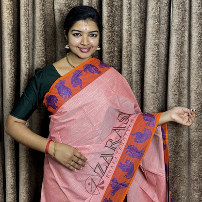 Bharatanatyam Dance Practice Saree - Orange Mix with Blue Mudra Border image 0