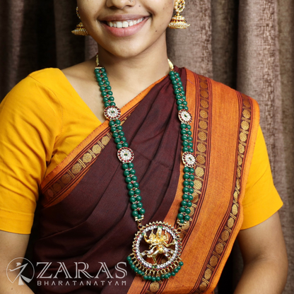 Bharatanatyam Dance Jewellery - Nadaraj Green Balls RG Kemp Haaram / Long Chain image 0