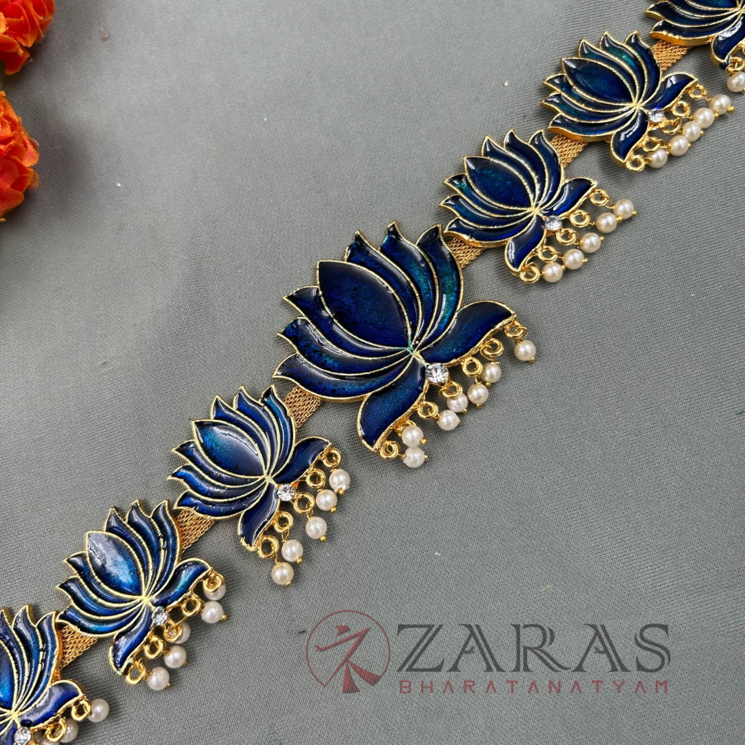 Bharatanatyam Dance Jewellery - Lotus Blue Enamel Hip Belt RG Kemp CS (Ottiyanam) image 2
