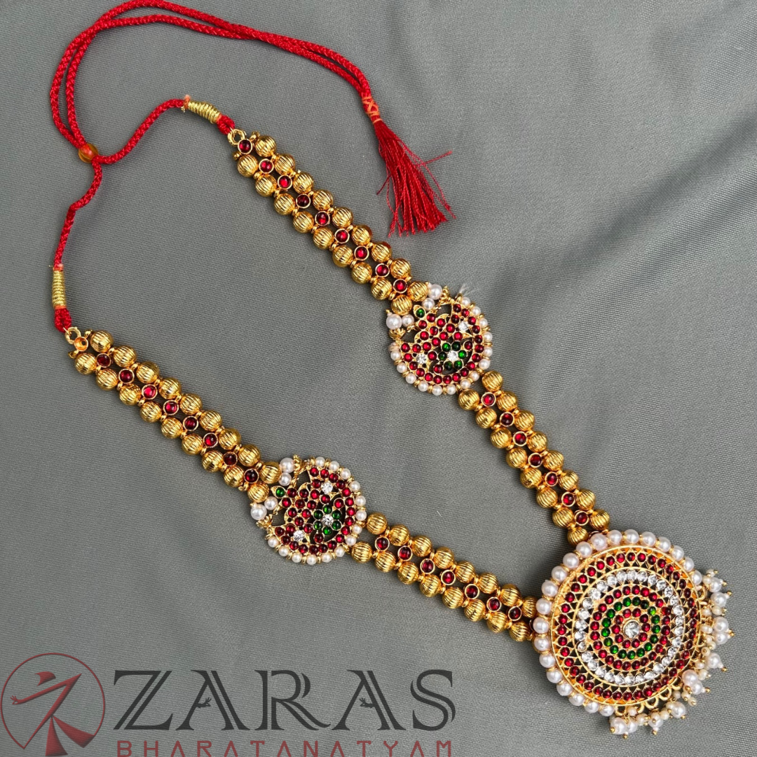 Bharatanatyam Dance Jewellery - Moon with Round Beads RG Kemp Haaram / Long Chain image 0