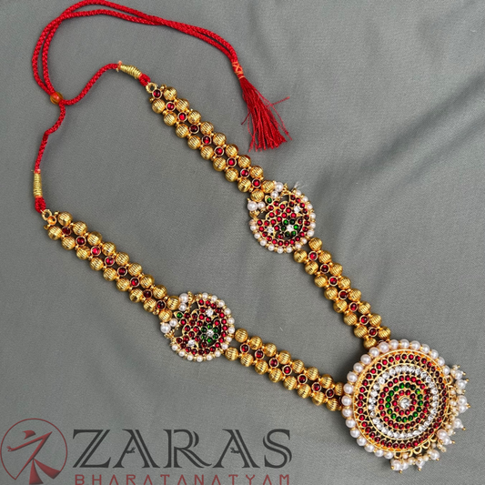 Bharatanatyam Dance Jewellery - Moon with Round Beads RG Kemp Haaram / Long Chain image 0