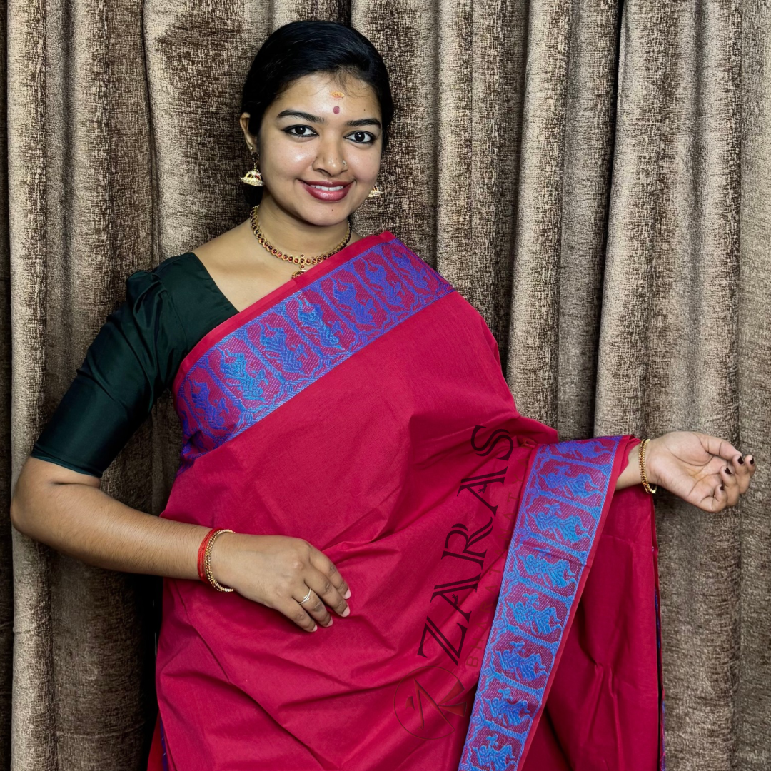 Bharatanatyam Dance Practice Saree - Red L Blue Doll Border image 0