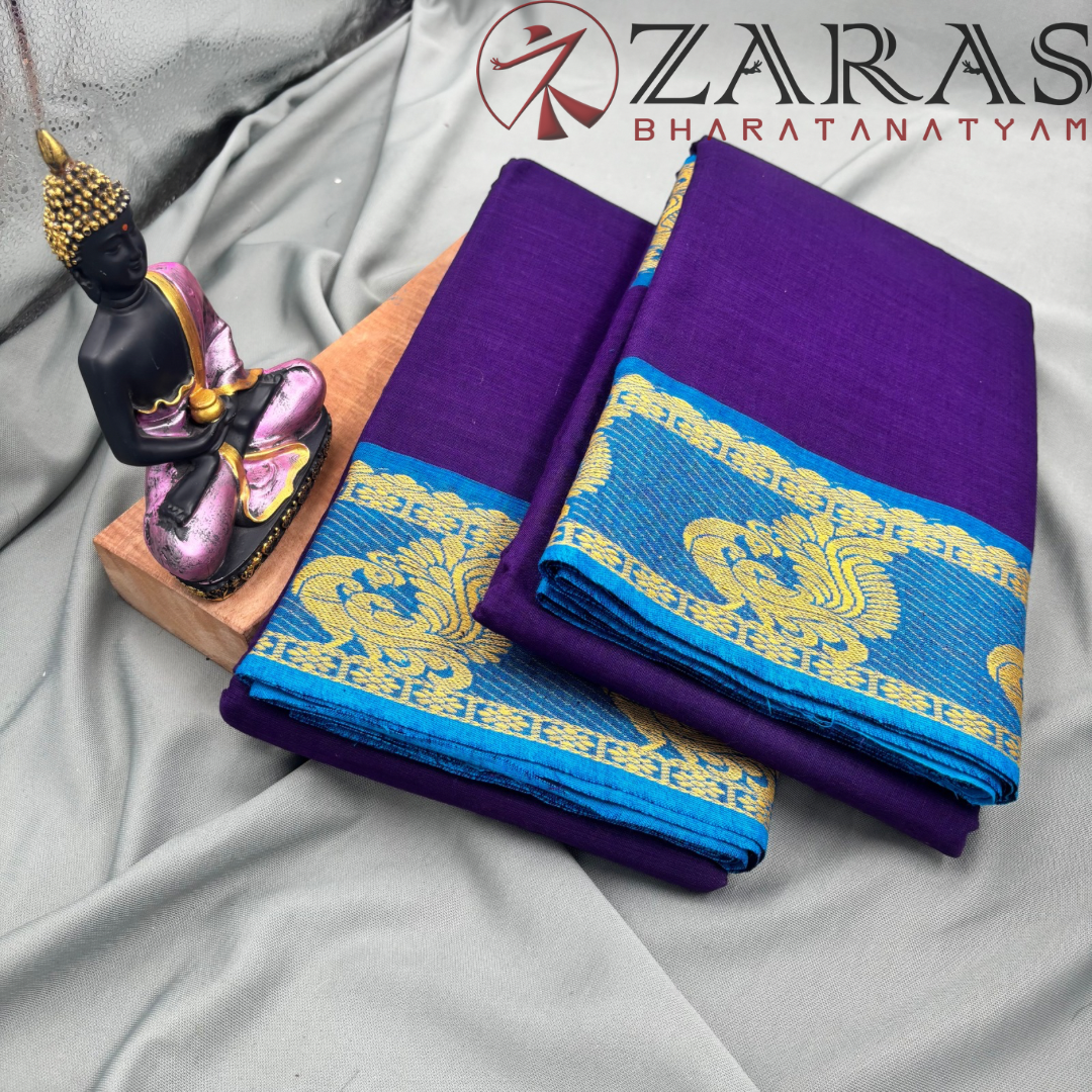 Bharatanatyam Dance Practice Saree - Dark Blue with Blue Peacock Border image 2