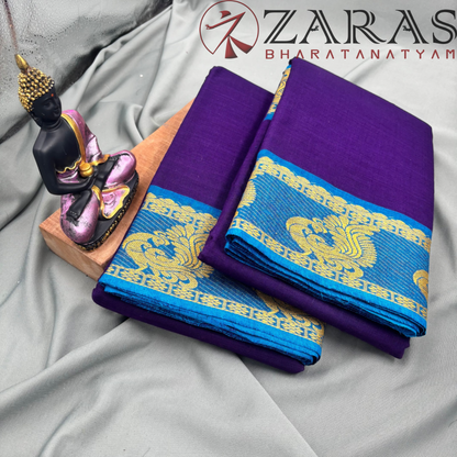 Bharatanatyam Dance Practice Saree - Dark Blue with Blue Peacock Border image 2