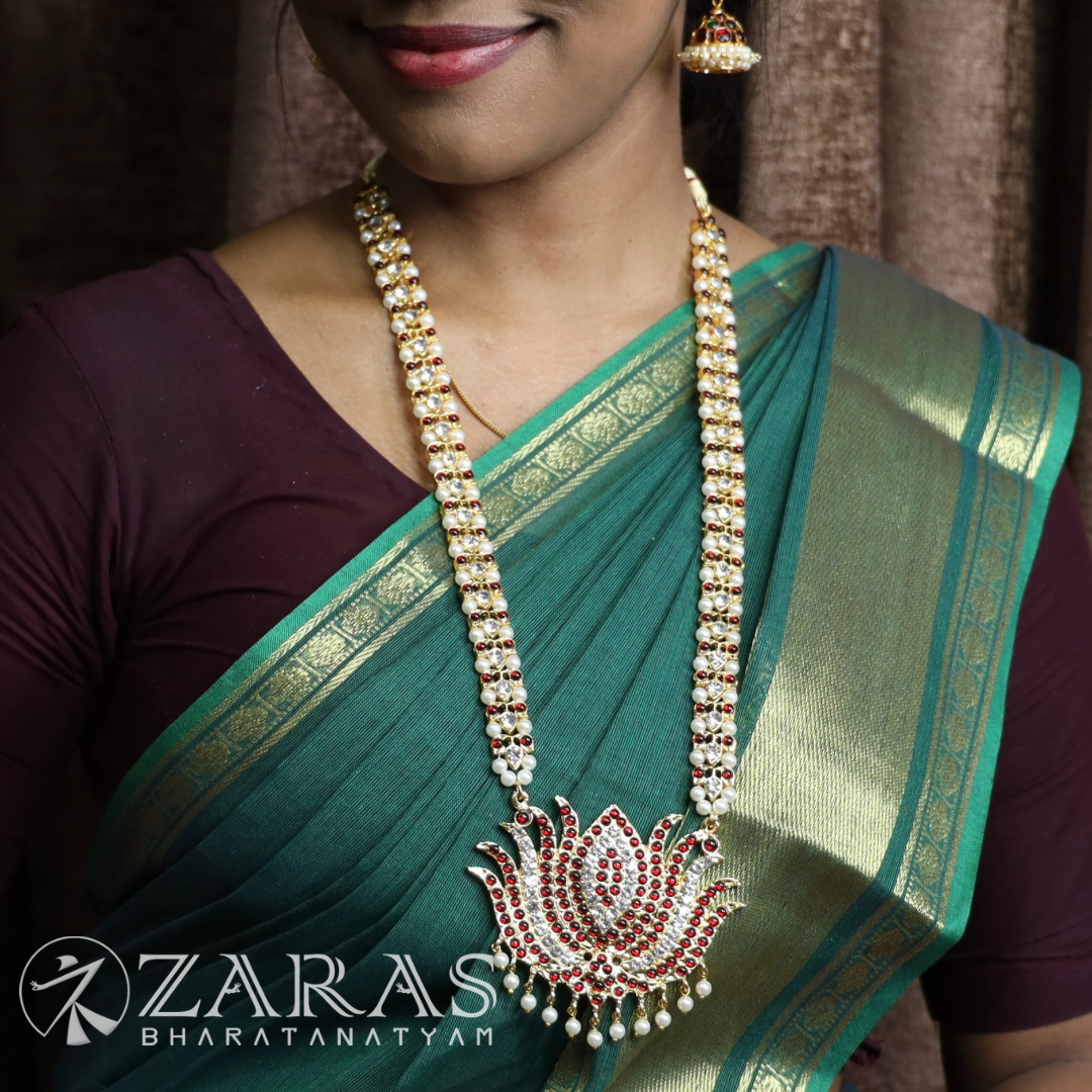 Bharatanatyam Dance Jewellery - Lotus with Leaf CS RG Kemp Haaram / Long Chain image 0