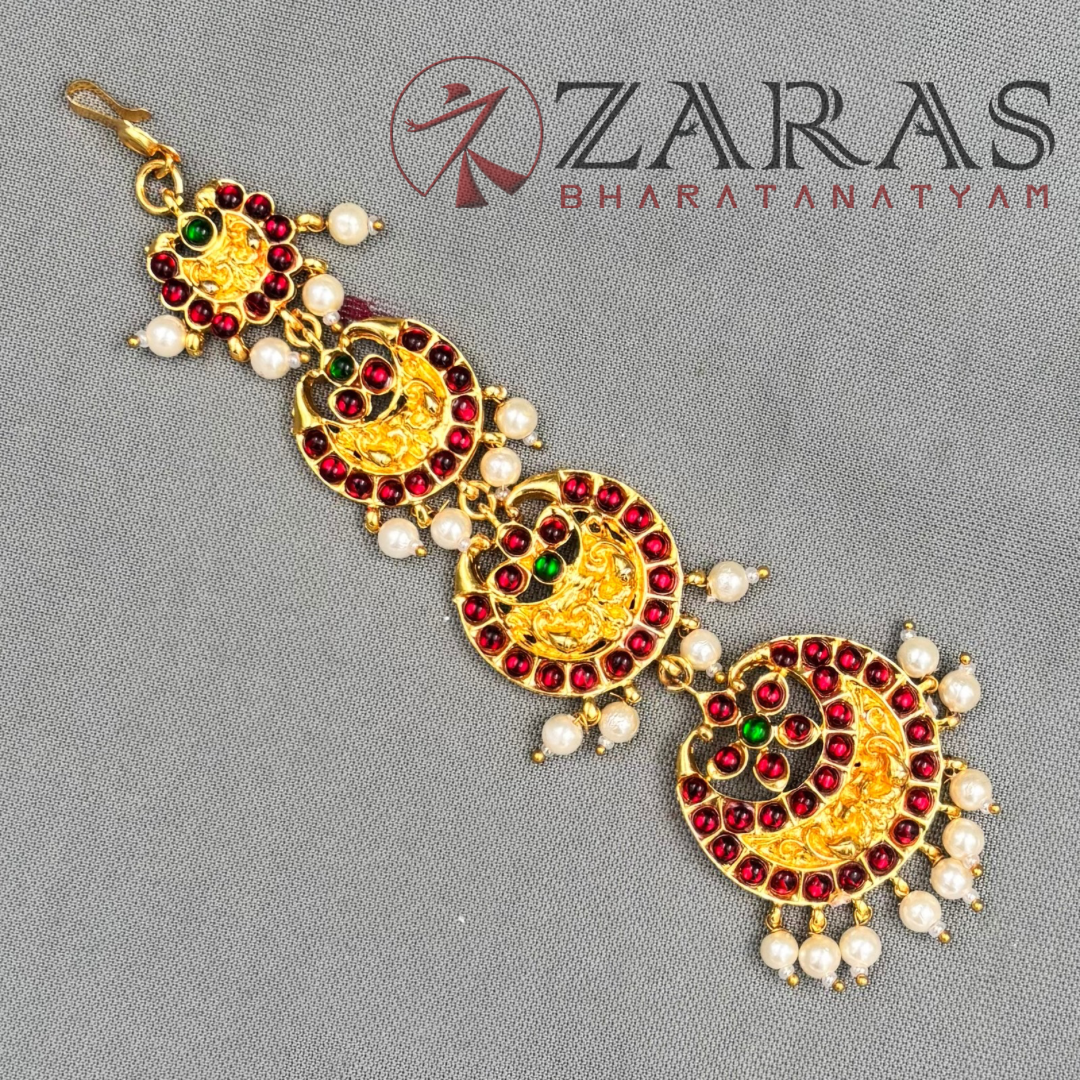 Bharatanatyam Dance Jewellery - MO 4S Red Green Kemp Netti Chutti image 2