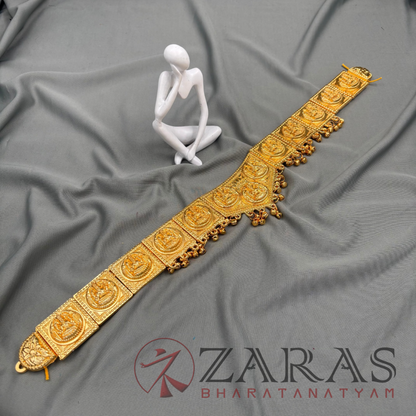 Bharatanatyam Dance Jewellery - Lakshmi V Round Gold Hip Belt (Ottiyanam) image 2