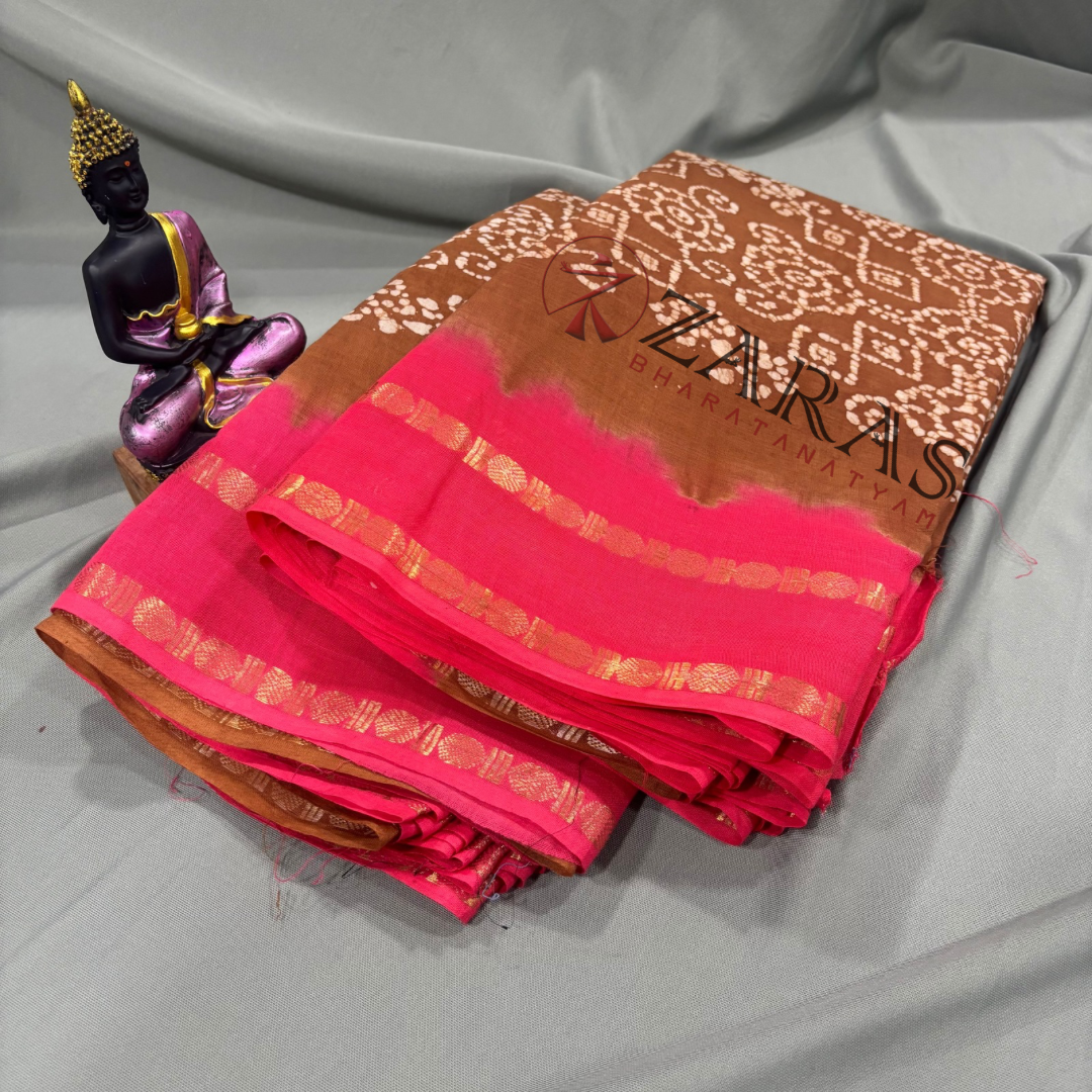 Bharatanatyam Dance Practice Saree - Sandal D with Peach Bandini Saree image 2