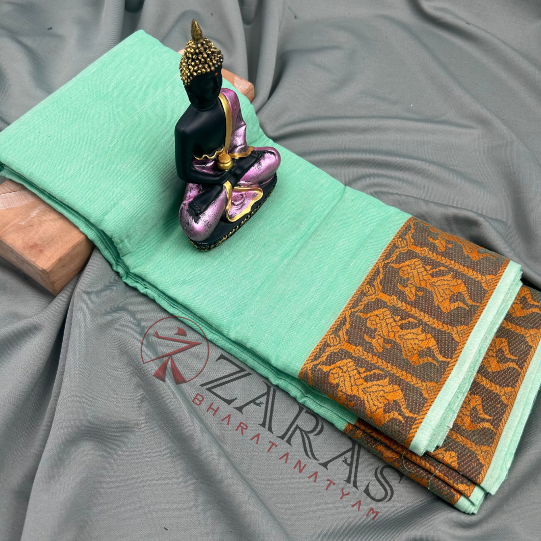 Bharatanatyam Dance Practice Saree - Mint Green Mustard Doll Border image 0
