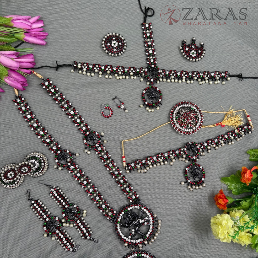Bharatanatyam Dance Black Jewellery - Nataraj & Lotus Full Set Kemp RGS image 3