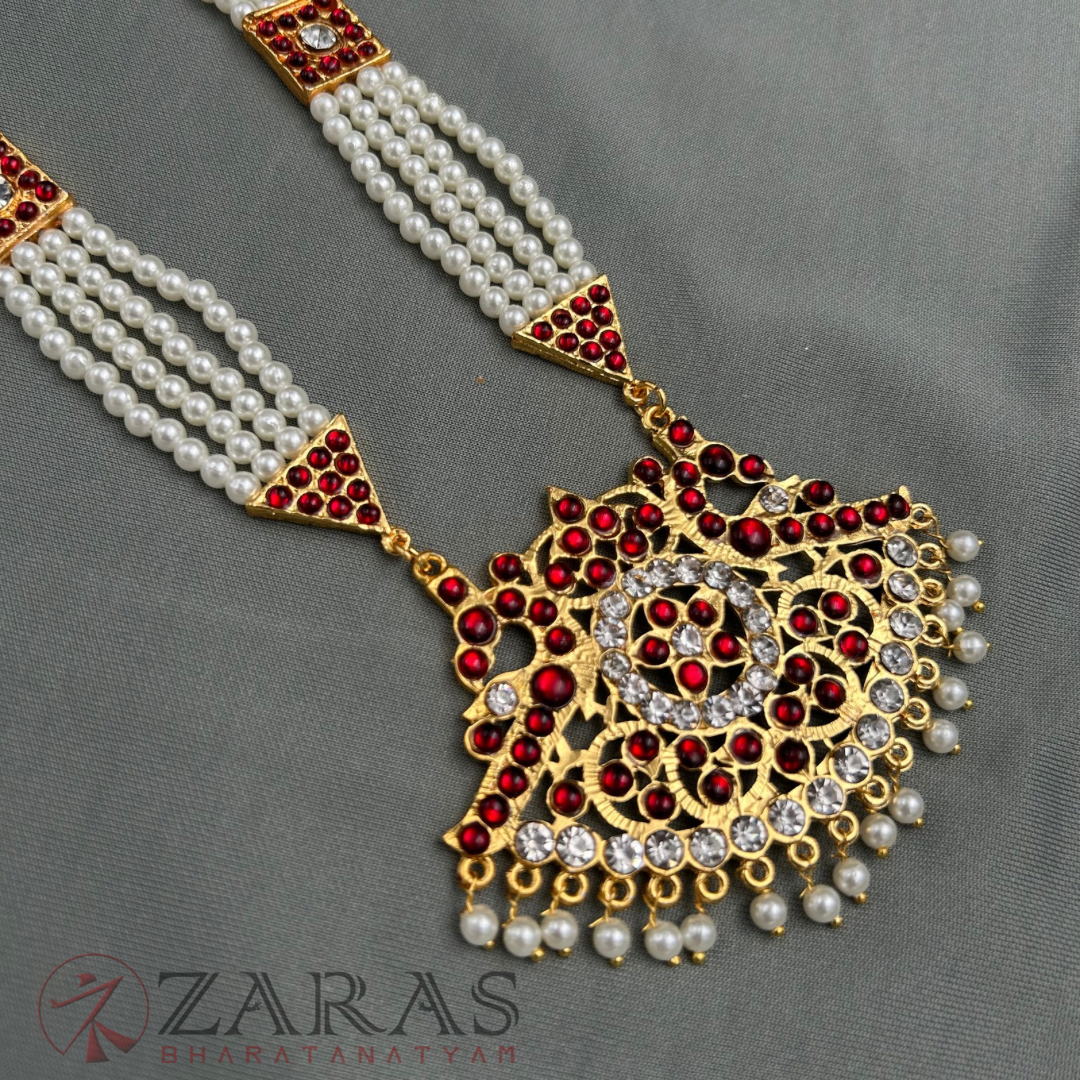 Bharatanatyam Dance Jewellery - 4 Lines Beads Padak Box Long Chain image 3