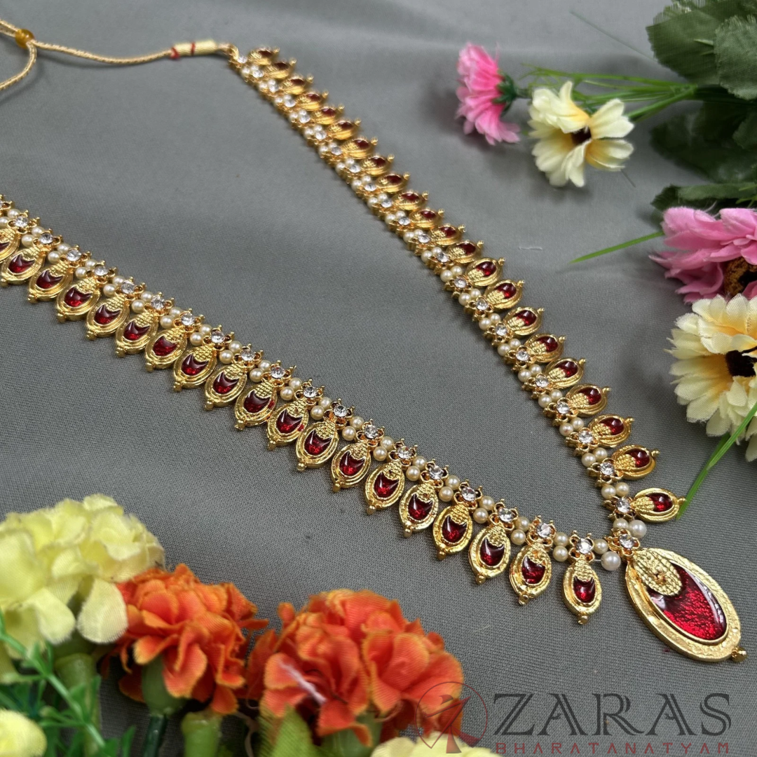 Bharatanatyam Dance Jewellery - Flower Enamel Red Kemp CS image 1