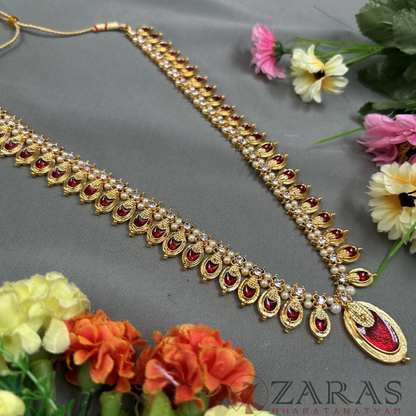 Bharatanatyam Dance Jewellery - Flower Enamel Red Kemp CS image 1
