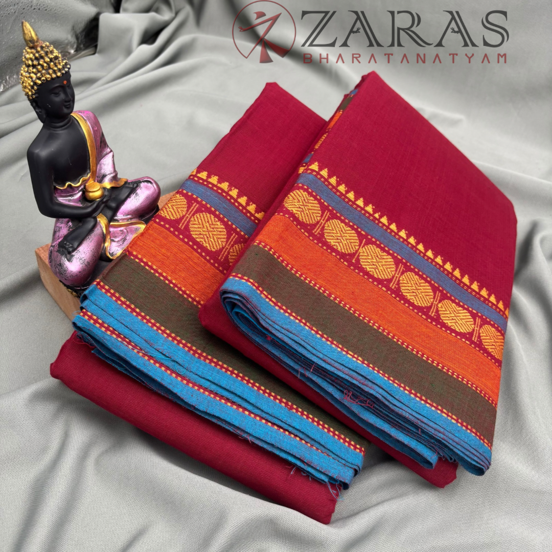 Bharatanatyam Dance Practice Saree - Maroon with Blue Temple Coin Border image 2