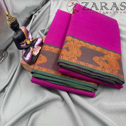 Bharatanatyam Dance Practice Saree - Purple Mustard Peacock Border image 1