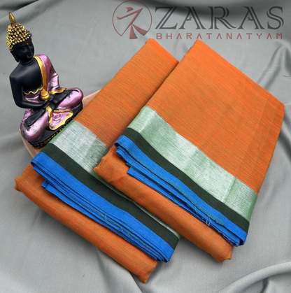 Bharatanatyam Dance Practice Saree - Mix Orange with Blue Plain Border image 1