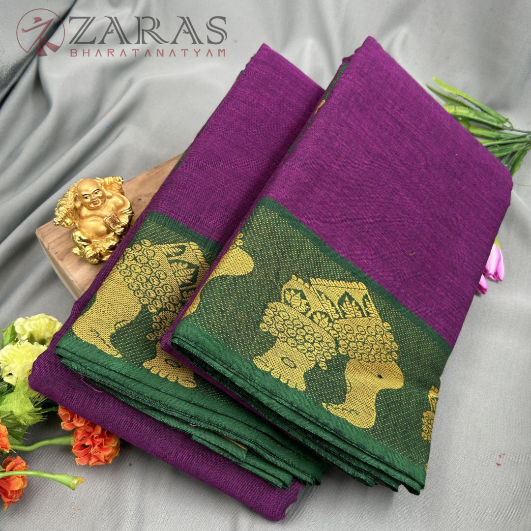 Bharatanatyam Dance Practice Saree - Purple with Green Salangai Border image 1