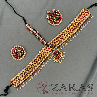Bharatanatyam Dance Jewellery - Headset BT with Round Center Red Kempu image 0