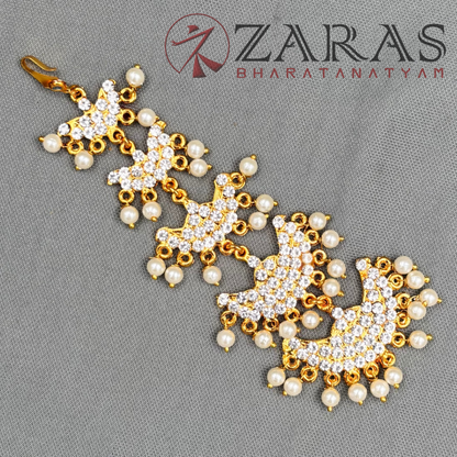 Bharatanatyam Dance Jewellery - 5 Lines Moon White Stone Netti Chutti image 2