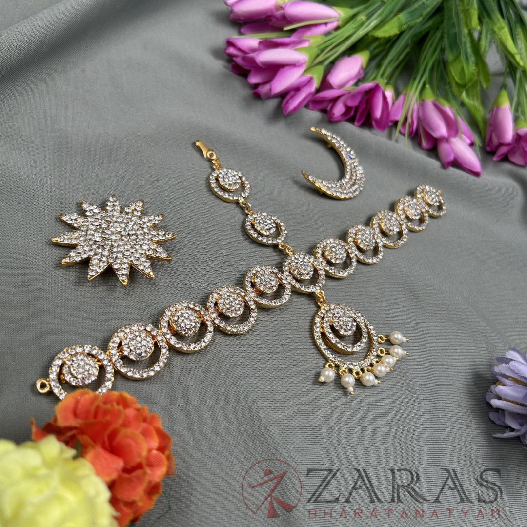 Bharatanatyam Dance Jewellery - Flower Headset White Stone image 1